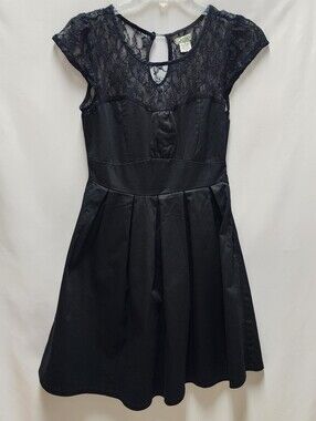 Women's Black Lace-Top Fit & Flare Mini Dress